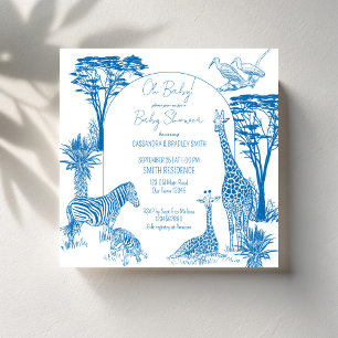 Safari blauw toile giraffe baby shower kaart