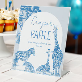 Safari blauw toile giraffe baby shower loterij bor reclamebord met voetstuk