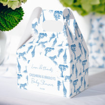 Safari blauw toile giraffe baby shower monogrammed