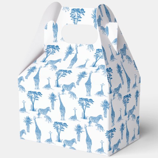 Safari blauw toile giraffe baby shower monogrammed bedankdoosjes (Achterkant)