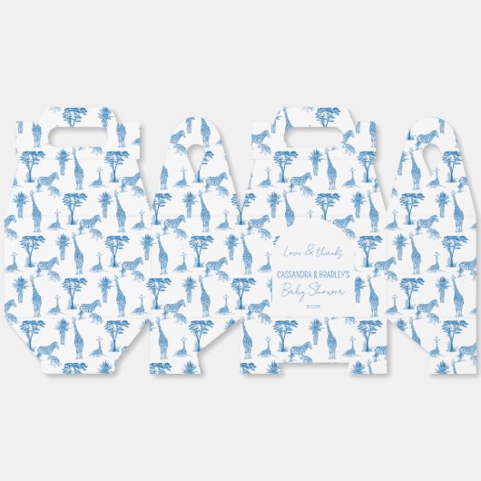 Safari blauw toile giraffe baby shower monogrammed bedankdoosjes (Ongevouwen)