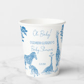 Safari blauw toile giraffe baby shower monogrammed papieren bekers (Achterkant)