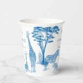 Safari blauw toile giraffe baby shower monogrammed papieren bekers (Rechts)