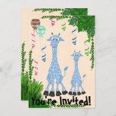 Safari Blue Giraffe Baby shower uitnodiging (Voorkant / Achterkant)