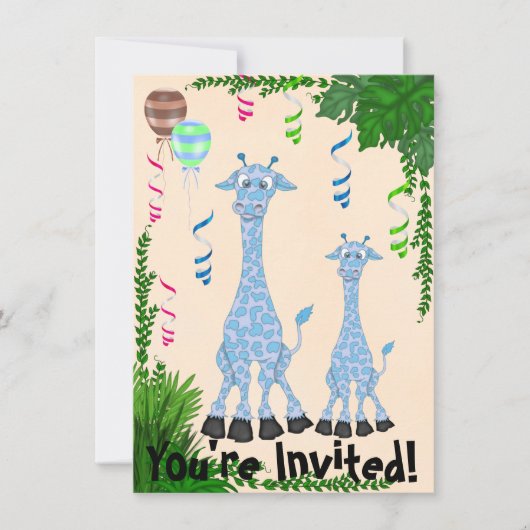 Safari Blue Giraffe Baby shower uitnodiging (Voorkant)