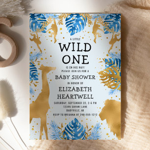 Safari Blue Gold Boy Baby shower Kaart