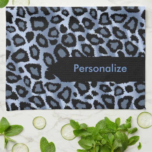 Safari Blue Leopard Animal Print Theedoek (Gevouwen)