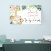 Safari blush roze bloemenmeisje baby shower achter spandoek (Beurs)