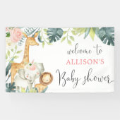 Safari blush roze bloemenmeisje baby shower achter spandoek (Horizontaal)