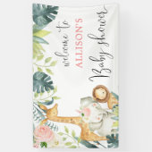 Safari blush roze bloemenmeisje baby shower achter spandoek (Verticaal)