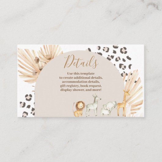 Safari Boho Dieren Waterverf Details Informatiekaartje (Voorkant)