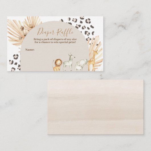Safari Boho Dieren Waterverf Luier Raffle Informatiekaartje (Voorkant / Achterkant)