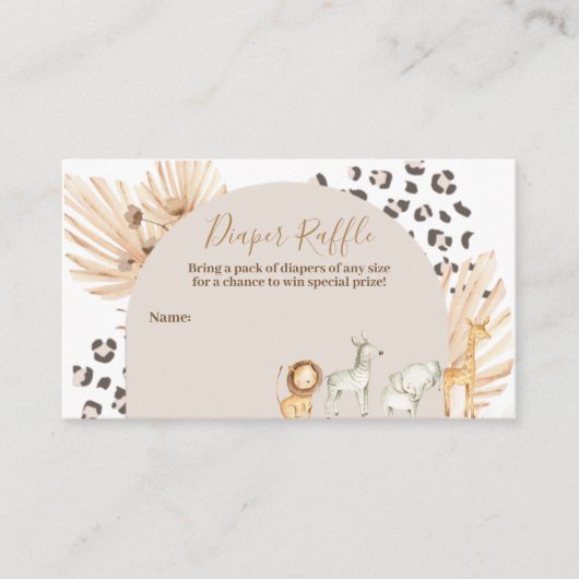 Safari Boho Dieren Waterverf Luier Raffle Informatiekaartje (Voorkant)