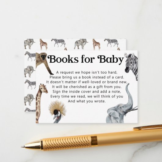 Safari Book Request for Baby shower Invitation Informatiekaartje (Voorkant / Achterkant in situ)