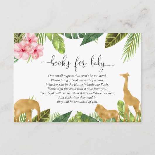 Safari book request girl baby shower book insert informatiekaartje (Voorkant)