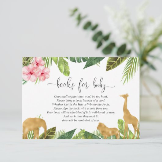 Safari book request girl baby shower book insert informatiekaartje (Staand voorkant)