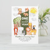 Safari Bos Dieren Een Wilde Jaar Kinderen Verjaard Kaart (Staand voorkant)