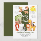 Safari Bos Dieren Een Wilde Jaar Kinderen Verjaard Kaart (Voorkant / Achterkant)