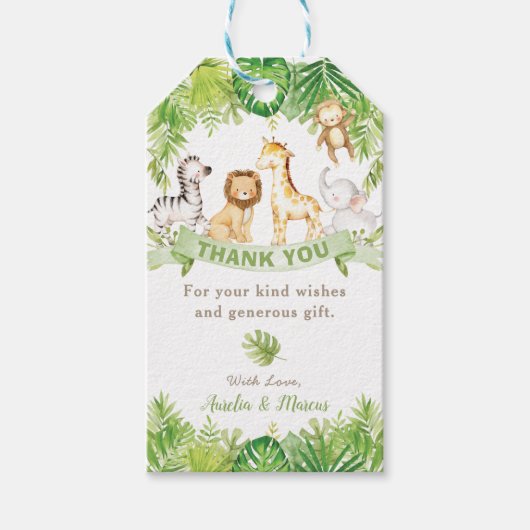 Safari Bos Jungle Dieren Baby Shower Verjaardag Cadeaulabel (Voorkant)