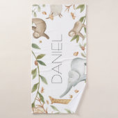 Safari-bosbouwhuisdieren gepersonaliseerde kinder badhanddoek (Badhanddoek)