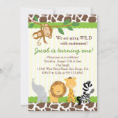 Safari Boy 1st Birthday Party Invitation Kaart (Voorkant)
