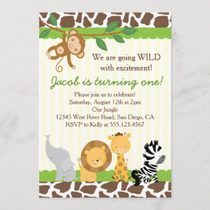 Safari Boy 1st Birthday Party Invitation Kaart