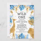 Safari Boy Baby shower Blue Gold Invitation (Voorkant)