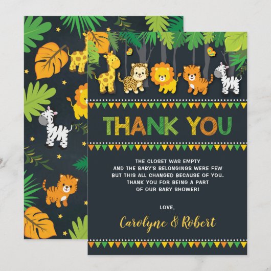 Safari Boy Baby shower Oerwoud Bedankkaart (Voorkant / Achterkant)