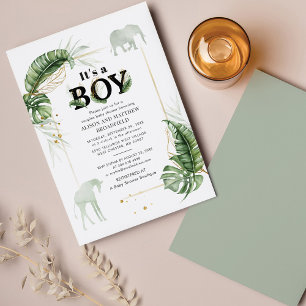 Safari Boy Baby shower Olifant Giraffe Uitnodiging