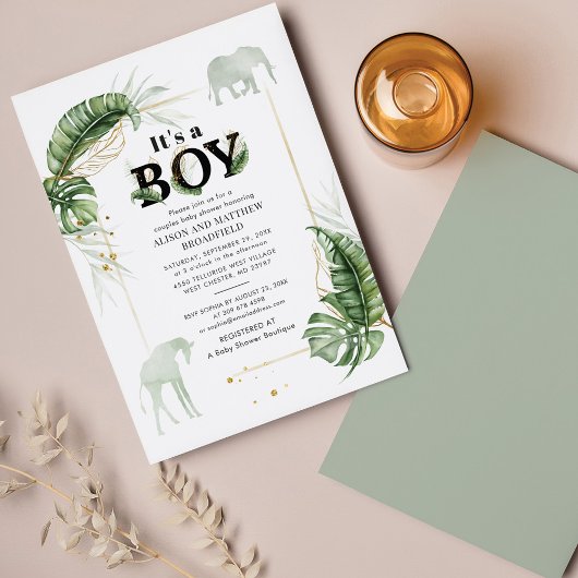 Safari Boy Baby shower Olifant Giraffe Uitnodiging
