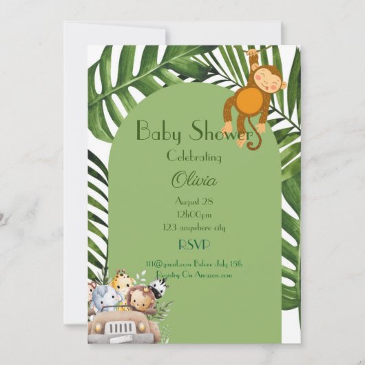 SAFARI BOY BABY SHOWER UITNODIGING (Voorkant)