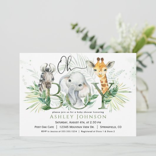 Safari Boy Baby shower Uitnodiging (Staand voorkant)