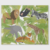 Safari Boy Cute Oerwoud Animals | Meisje Cadeaupapier (Vlak)