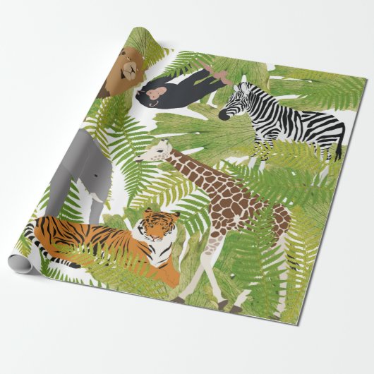 Safari Boy Cute Oerwoud Animals | Meisje Cadeaupapier (Uitgerold)
