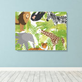 Safari Boy Cute Oerwoud Animals | Meisje Canvas Afdruk (Insitu (Houten vloer))
