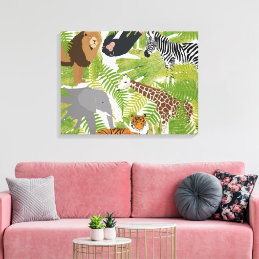 Safari Boy Cute Oerwoud Animals | Meisje Canvas Afdruk (Insitu (Woonkamer))