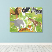 Safari Boy Cute Oerwoud Animals | Meisje Canvas Afdruk (Insitu (Houten vloer))
