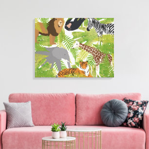 Safari Boy Cute Oerwoud Animals   Meisje Canvas Afdruk