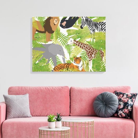 Safari Boy Cute Oerwoud Animals | Meisje Canvas Afdruk (Insitu (Woonkamer))