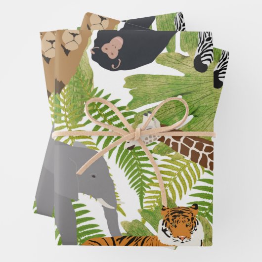 Safari Boy Cute Oerwoud Animals | Meisje Inpakpapier Vel (In situ)