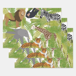 Safari Boy Cute Oerwoud Animals   Meisje Inpakpapier Vel