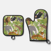 Safari Boy Cute Oerwoud Animals | Meisje Ovenwant & Pannenlap Set (Voorkant)