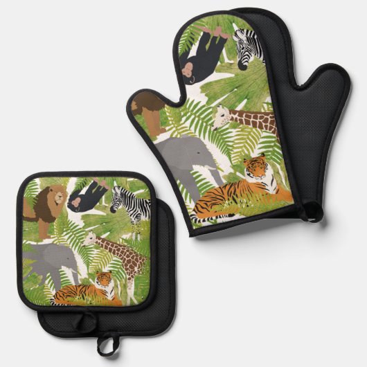 Safari Boy Cute Oerwoud Animals | Meisje Ovenwant & Pannenlap Set (Voorkant / Achterkant)