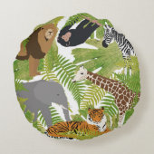 Safari Boy Cute Oerwoud Animals | Meisje Rond Kussen (Achterkant)