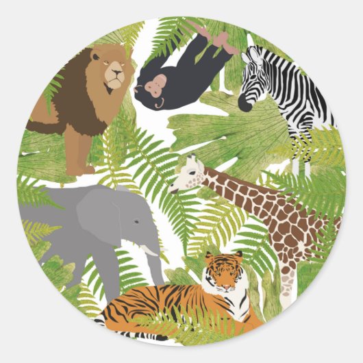 Safari Boy Cute Oerwoud Animals | Meisje Ronde Sticker (Voorkant)