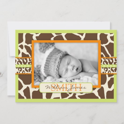 Safari Boy Green Announcement Card Aankondiging (Voorkant)