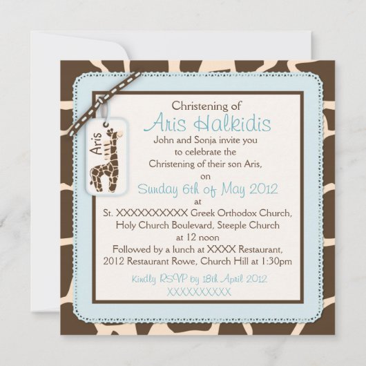 Safari Boy Invitation Square_christening Kaart (Achterkant)