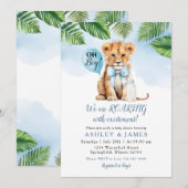 Safari Boy Lion Greenery Baby shower Bow stropdas Kaart (Voorkant / Achterkant)