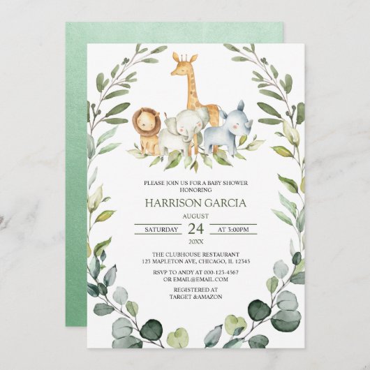 Safari Boy Oerwoud Animals Baby shower Kaart (Voorkant / Achterkant)