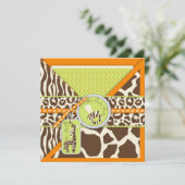 Safari Boy Oranje Invitation Square 2 Kaart (Staand voorkant)